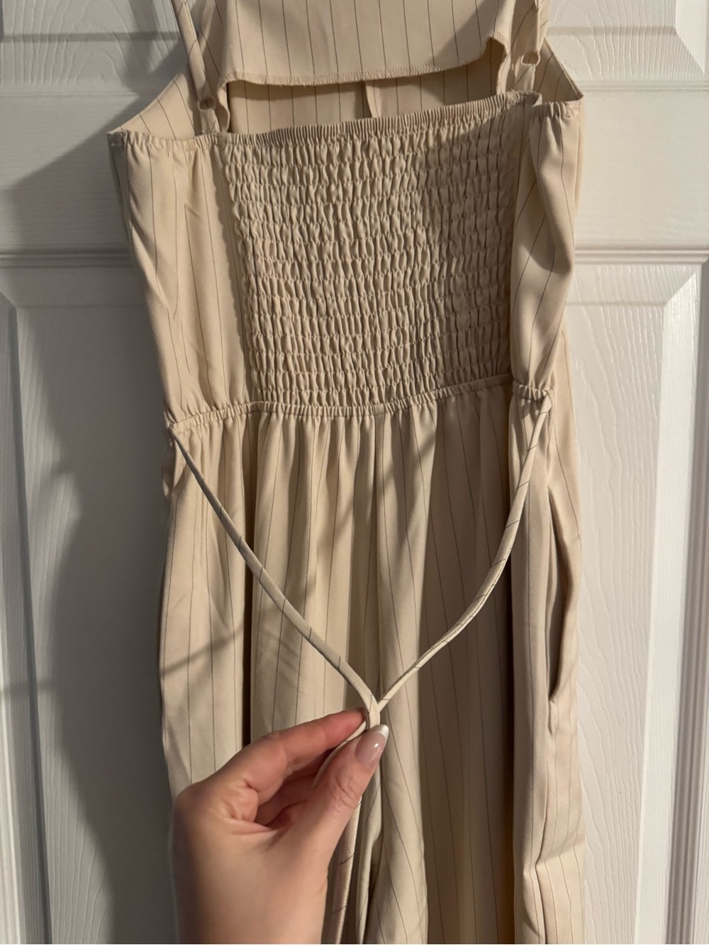 Cream Pinstripe Sleeveless Jumpsuit - Picture 5 of 5
